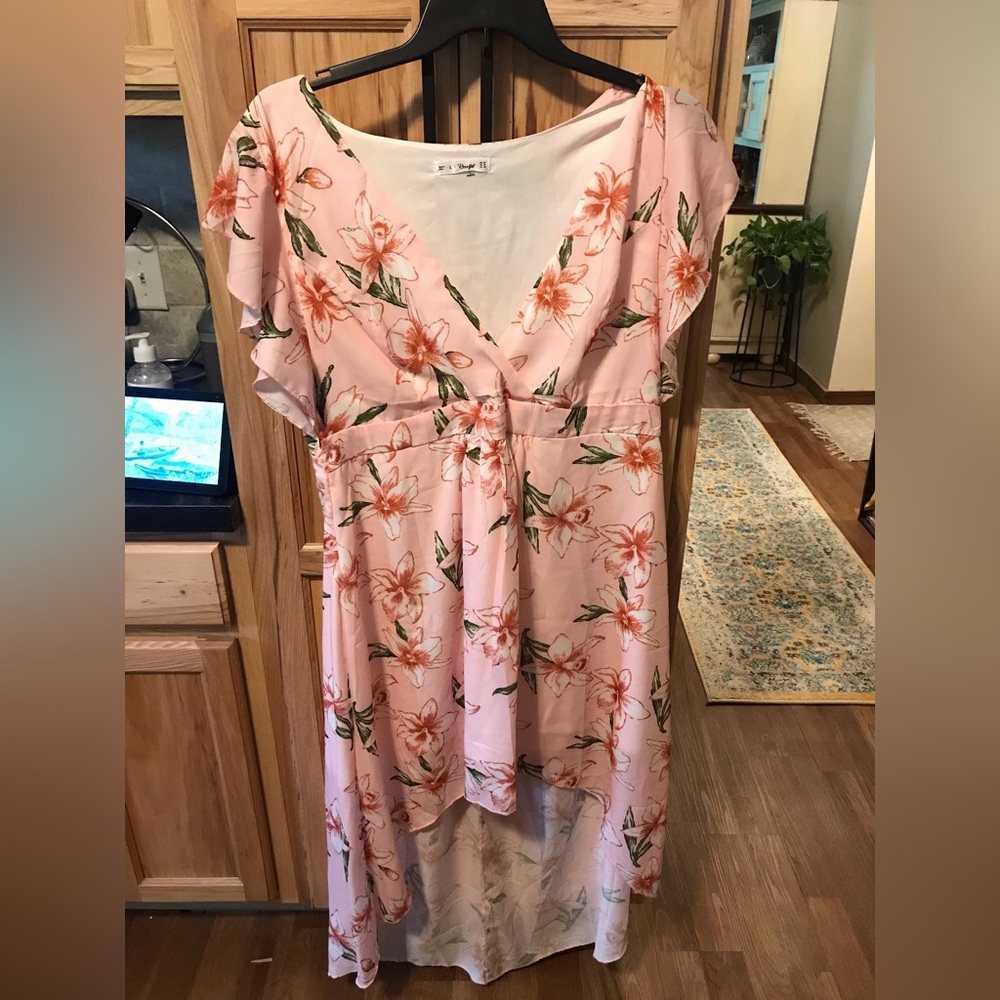 Rosegal Pink Floral High Low Dress 14